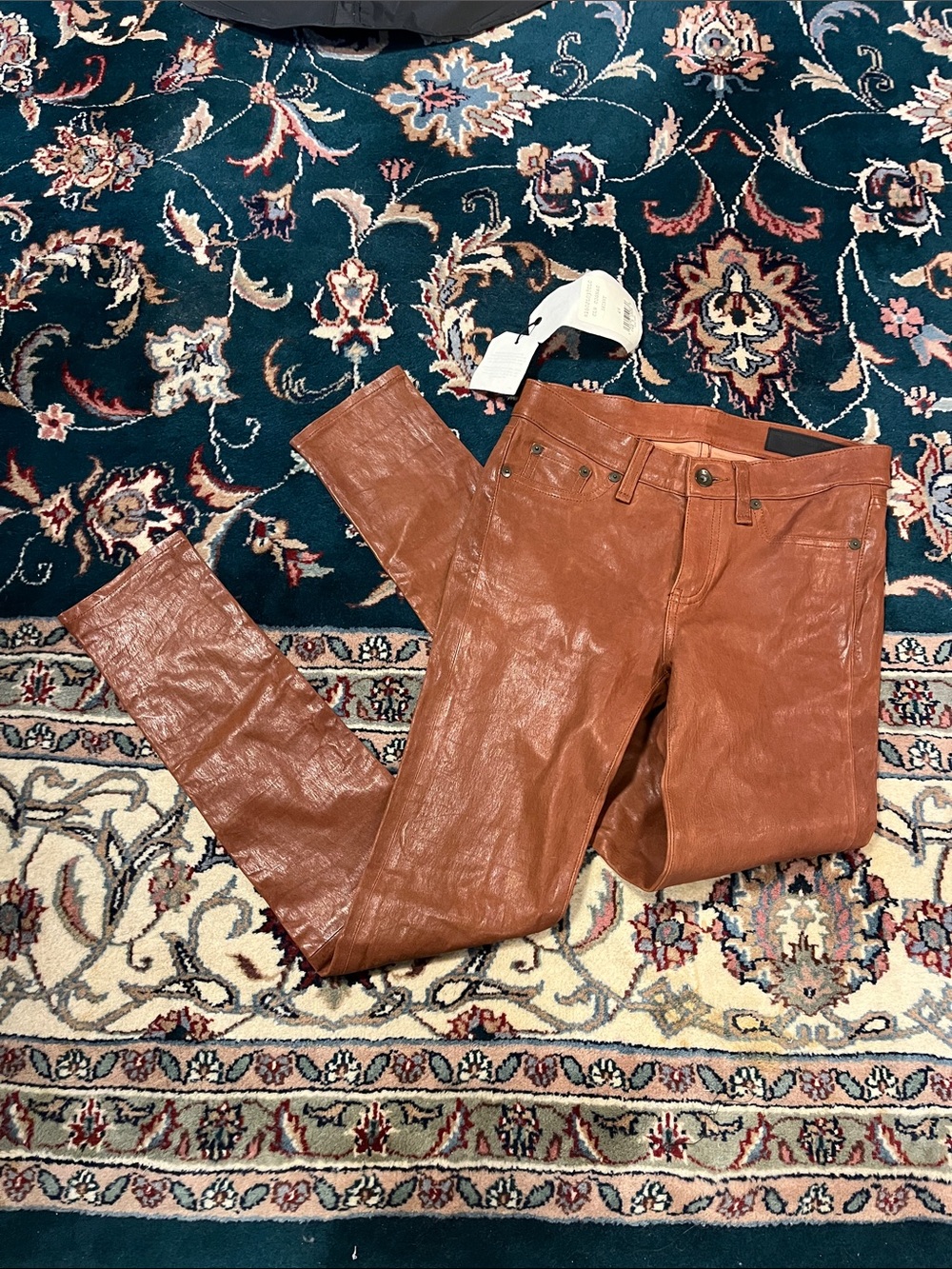 Rag & Bone Cognac Leather Skinny Jeans